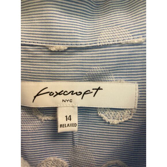 Foxcroft NYC Light Blue Micro Stripe Shirt with Textured Circles Sz 14 - Picture 5 of 9